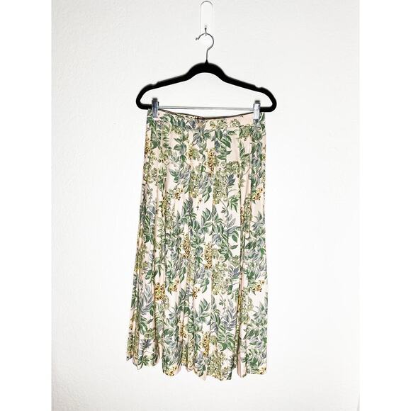 Vintage Women's JG Hook Pink Floral Print Pleated Midi Skirt Cottagecore Rayon 6 - Picture 2 of 7